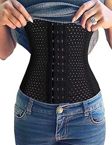 CURVEAR Women's Waist Trainer Underbust Corset Cincher Body Slimmer Shaper Tummy Control for Weight Loss Sport Workout Steel Boned Tummy Control Breathable Shaper with Adjustable Hooks