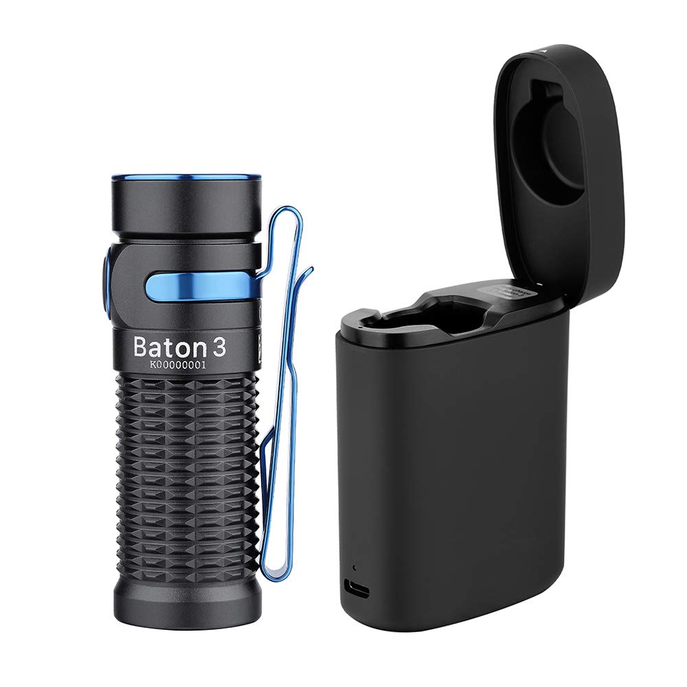 OLIGHTBaton3 Premium Edition 1200 Lumens Compact LED Flashlight Powered by a Single Rechargeable Battery, with Charging Box, Black