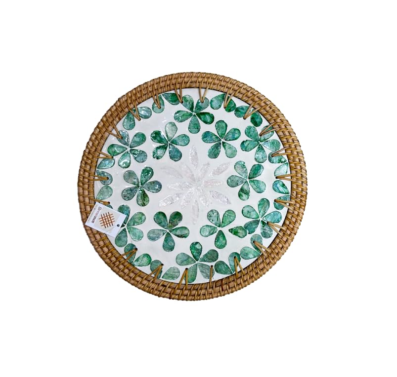 Plate of rattan with Mother Of Pearl Inlay, Plates for Dining, Party, Dinnerware Tableware, Plates for Dining, Party, Dinnerware Tableware Dec (CM 2.2)