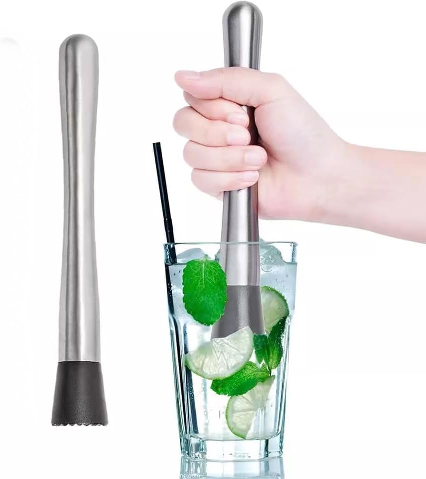 2 Pcs Muddler for Cocktails - 8inch Long 304 Stainless Steel Fruit Crusher - Bar Tools for Home for Making Mojito Mix and Other Fruit Drinks