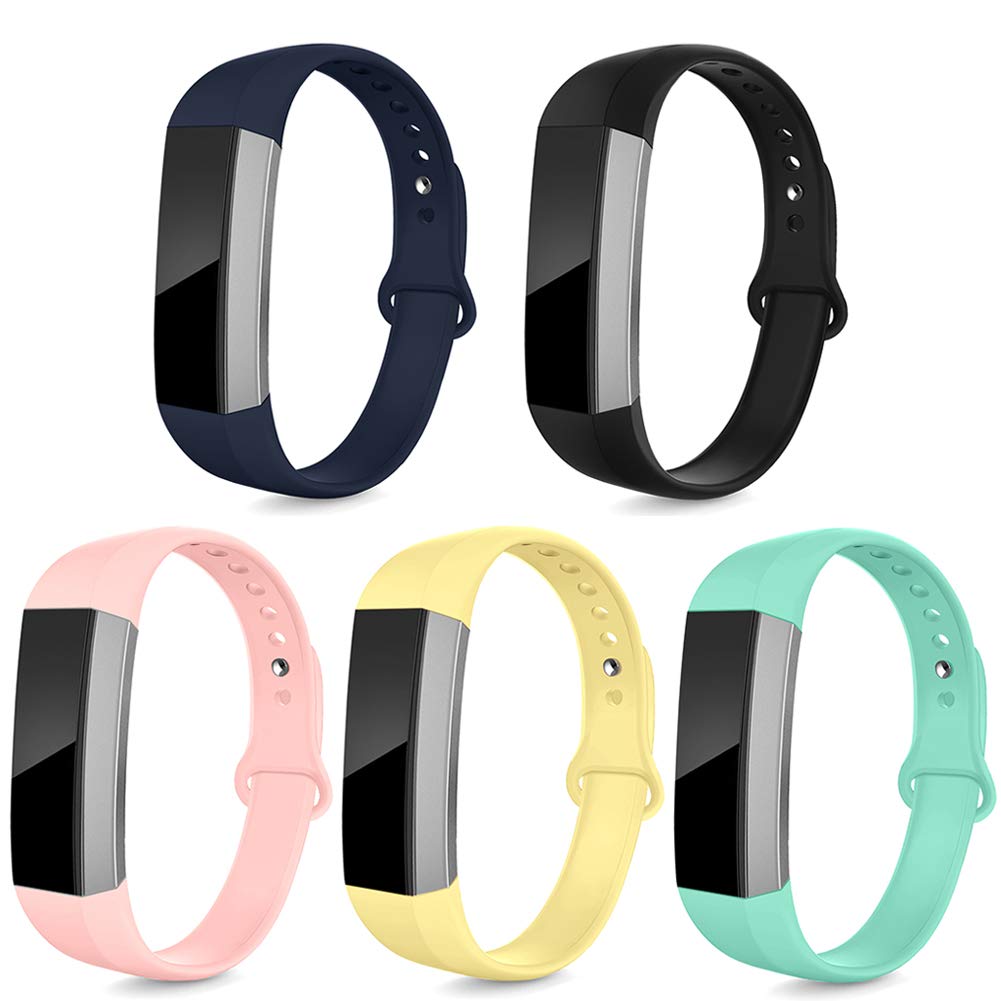 NAHAI Bands Compatible with Fitbit Alta HR/Fitbit Alta for Women Men, 5 Packs Soft Silicone Replacement Sport Strap Wristbands Accessories for Fitbit Alta, Large, Black/Pink/Teal/Yellow/Blue