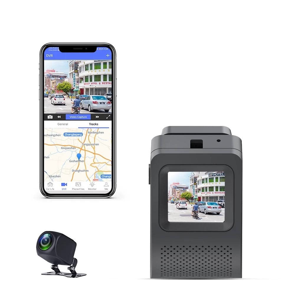 REXING® Dual Camera Dash Cam with G-Sensor, 24-Hour Parking Monitor, Loop Recording,128GB SD Card Support,GPS Tracking, and Remote Monitoring via Cloud DVR Mobile Application