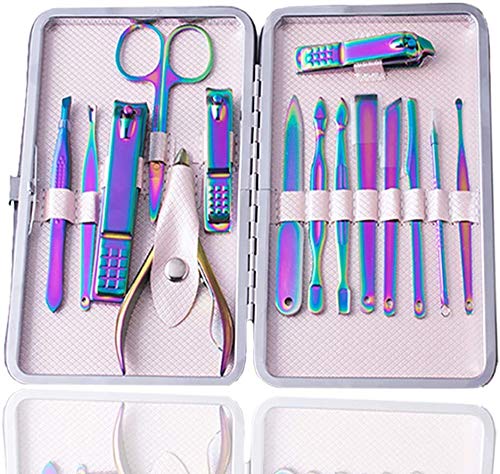 Manicure Pedicure Set Nail Clipper Set -15 Piece Stainless Steel Nail Care Aids -Fingernail Clippers,Toenail Clippers -Portable Travel & Grooming Kit Tools (Purple)