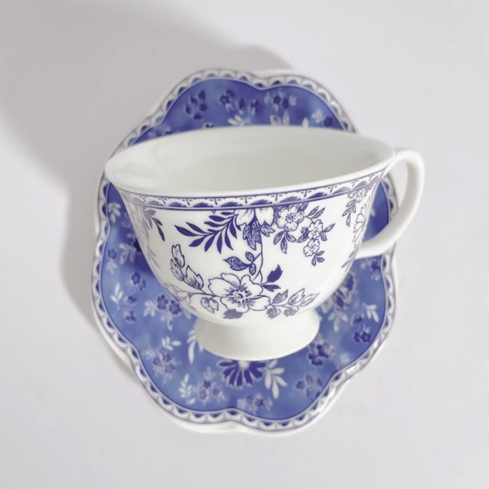 Home Treasure Shop Classical Blue and White Porcelain Cup Saucer Set Capacity 160 Ml