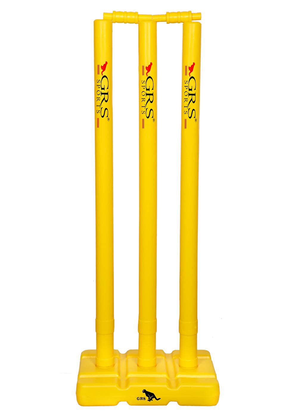 GRS India Best Heavy Plastic Cricket Stumps Set - 3 Stumps + 2 Bails + 1 Stand (Yellow)(Plastic Wicket Set) Cricket Standard Wickets for Cricket Ground, Match, Tournament Stump with Stand & Bails