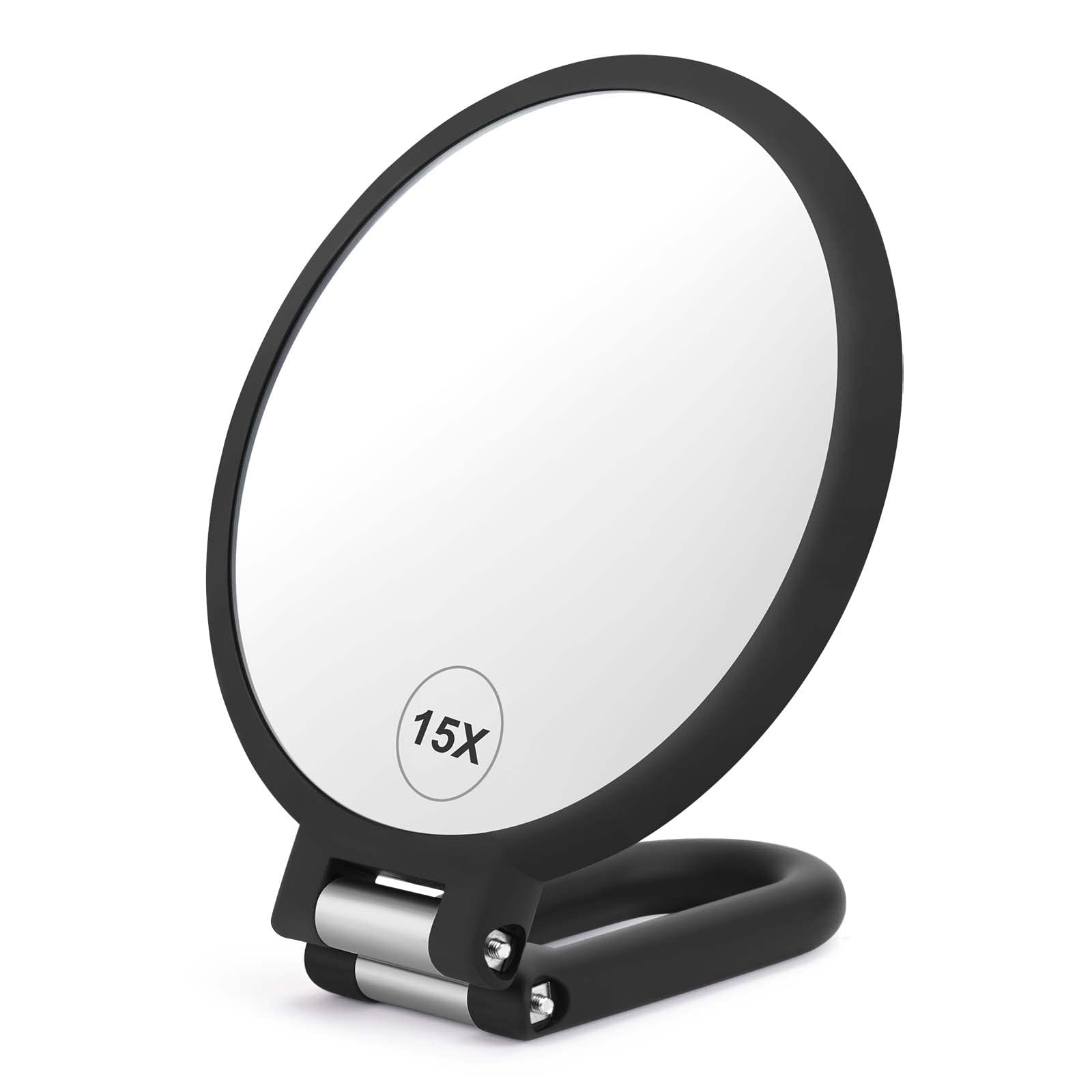 CLSEVXYMagnifying Handheld Mirror Double Sided, 1X 15X Magnification Mirror, Travel Folding Hand Held Mirror, 360°Rotation Pedestal Makeup Mirror Vanity Mirror