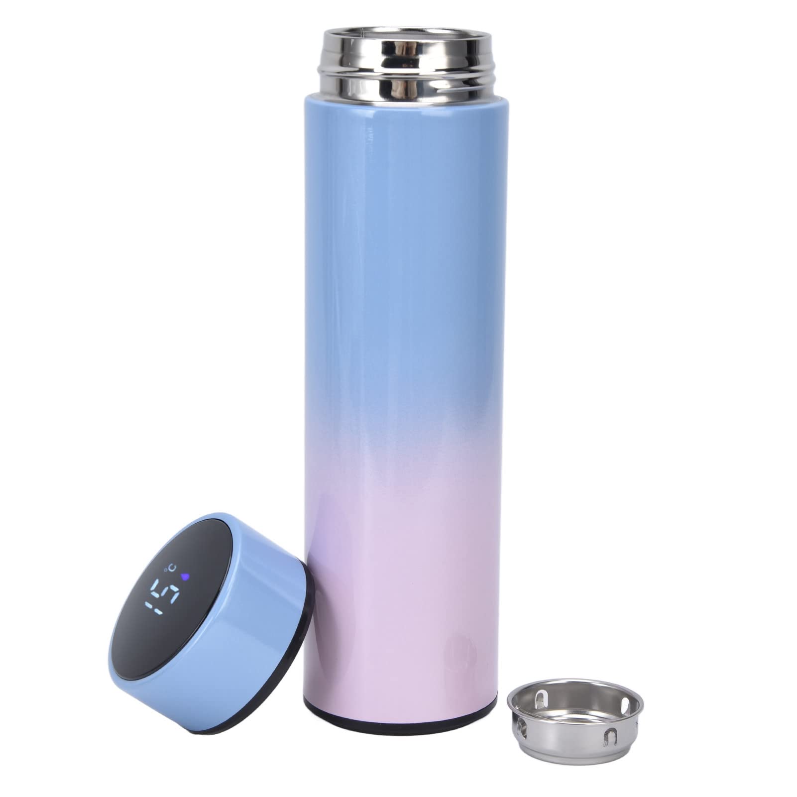 NIBEMINENT Smart Water Bottle 500ml LED Display Double Walled Stainless Steel Vacuum Insulated Water BottleTop Blue Bottom Pink