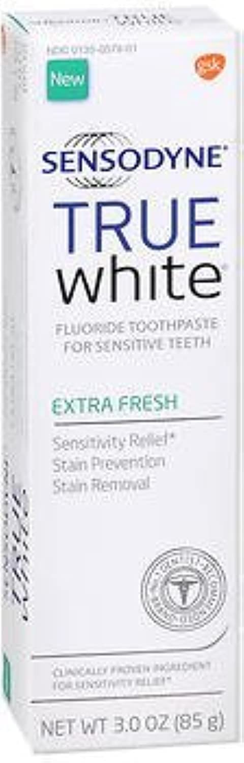 SensodyneTrue White Fluoride Toothpaste For Sensitive Teeth Extra Fresh Flavor - 3 oz, Pack of 6