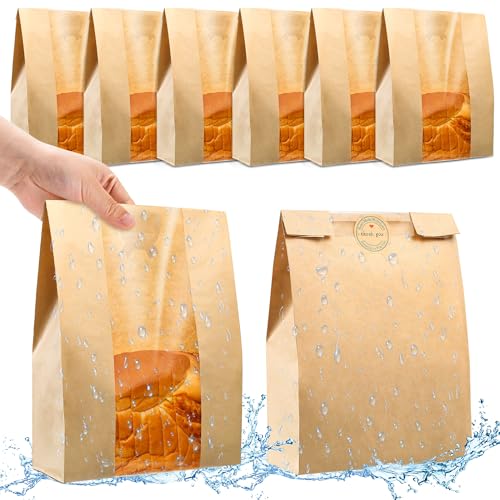 25 Pcs Bread Bags for Homemade Bread, Sourdough Paper Bread Bags With Window, 50% Thicker 13.7x8.2x3.7in A Large Bakery Bags Used for Storage Bread Cookies & Snacks, 30 Cute Sealing Stickers with Ties