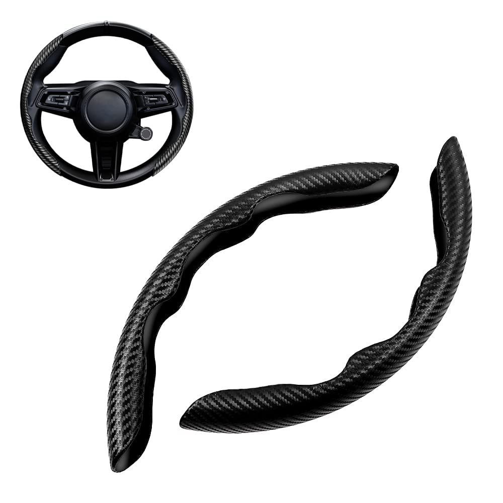 STHIRA® Carbon Fiber Steering Wheel Cover Universal Steering Wheel Cover Car Interior Decoration Car Steering Wheel Anti-Slip Cover for 14/15/16 inch Car Steering Wheel, Black