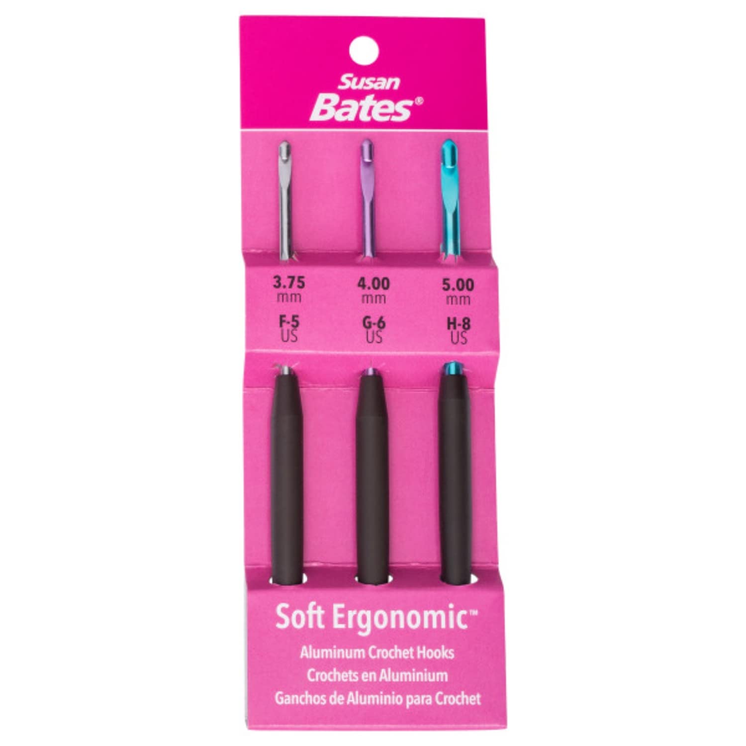 Susan Bates Silvalume Soft Ergonomic Crochet Hook Set-Sizes F5/3.75mm, G6/4mm, And H8/5mm 12693