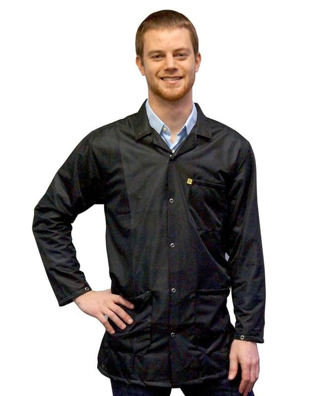 Static Control ESD Shielding Collared Lab Coat with Snap Cuffs | Durable Medium Weight Fabric | StaticTek Certified Level 3