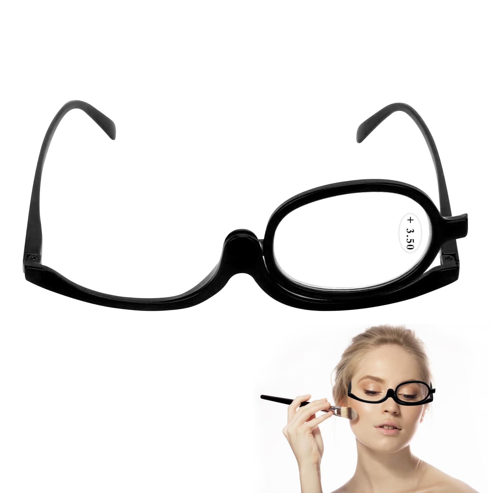 1Pair Makeup Glasses Rotatable Black PC Fashionable Makeup Reading Glasses with Flip Magnifying Cosmetic Readers Makeup Magnifying Glasses Flip-Down Single Down Lens for Womens