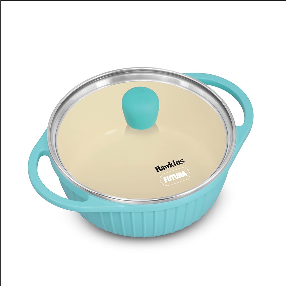 Hawkins 1.25 Litre Casserole, Aqua Baby Casserole with Glass Lid, Aqua Blue (UBC125G)