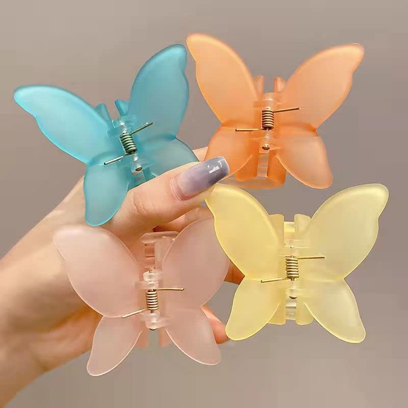 Samyak Trendy Butterfly Frosted Colors Plastic Hair Barrette Clip Claw Clutcher Jaw Clamp Hair Accessories For Women & Girls (Pack of 4)