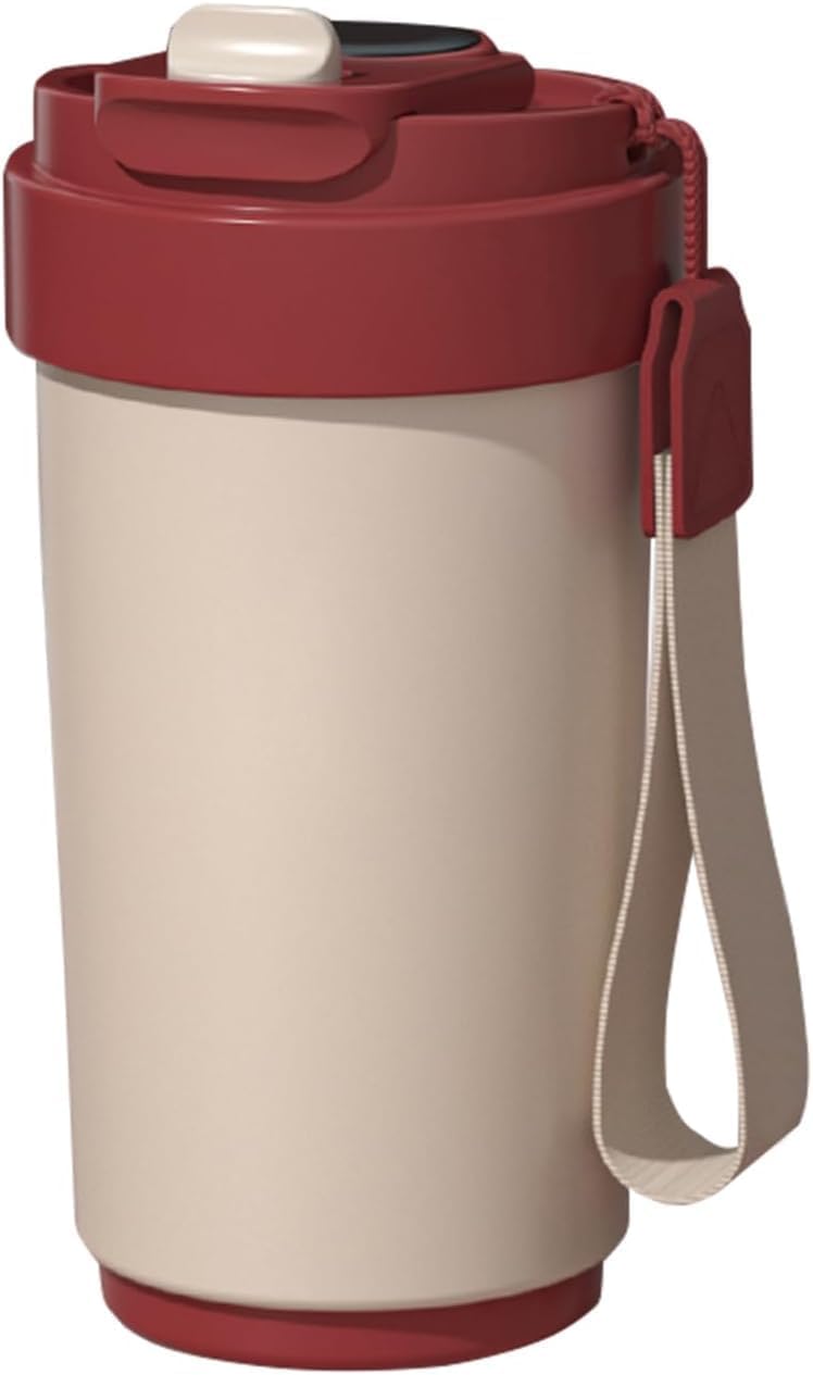 Wosta Travel Mug, Insulated Coffee Cup with Leakproof Lid,Vacuum Insulation Stainless Steel Reusable for Hot Cold Coffee, Non-Slip Protective Cover, (Beige, 420 Ml with Smart Display)