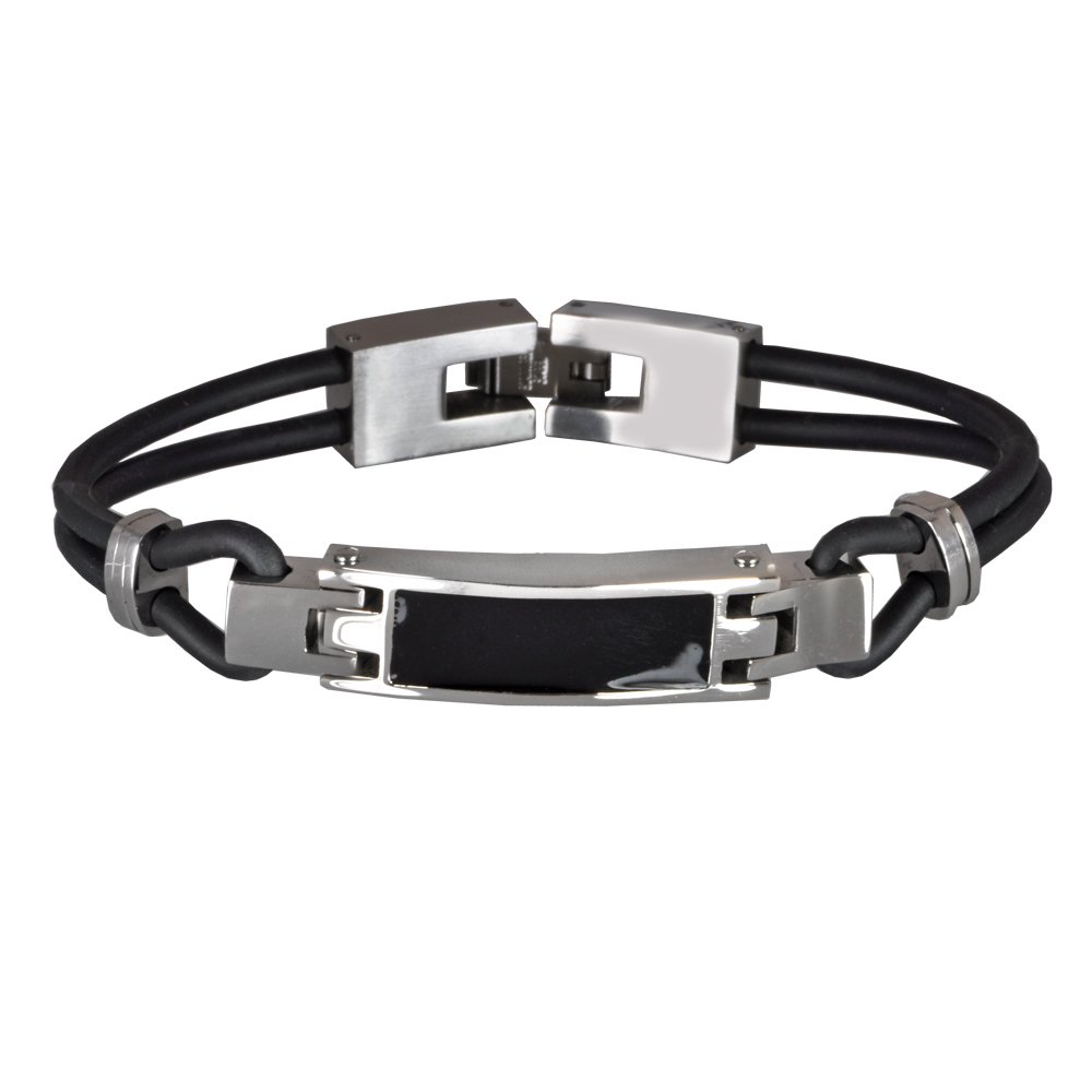 Memorial Gallery Stainless Steel Black Enamel Bracelet 9" Black 6102-9"