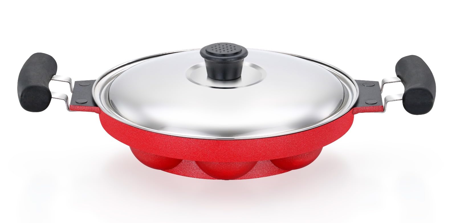 SOWBAGHYA Non Stick 9 Pits Paniyarakkal/Paniyaram pan with SS Lid (18.5 cm Dia & 2mm Thickness) (Medium)