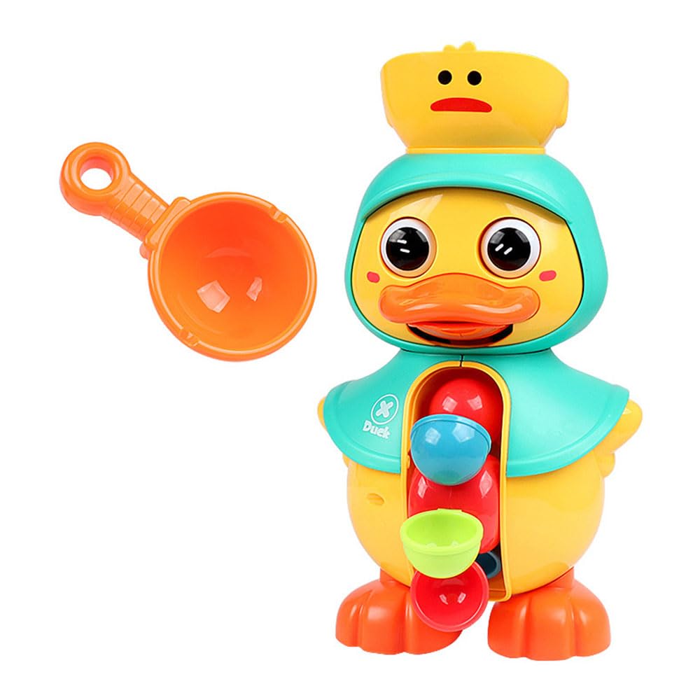 JZS Rotating Waterwheel Duck Toy,Cute Interactive Bath Time Play,Safe ECO-Friendly ABS Material,Includes Exclusive Water Scoop and Strong Suction Cups,Perfect for Children's Bathtub Fun,Bean Green