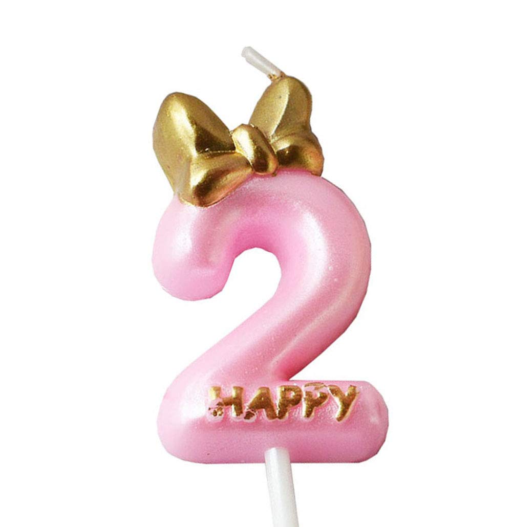 Pink 2 Candle Birthday Girl,Purple Second 2nd Birthday Candle Girl for Cake Topper, Number 2 Cake Topper Gold, 2th Birthday Party Decoration (08 Number 2)