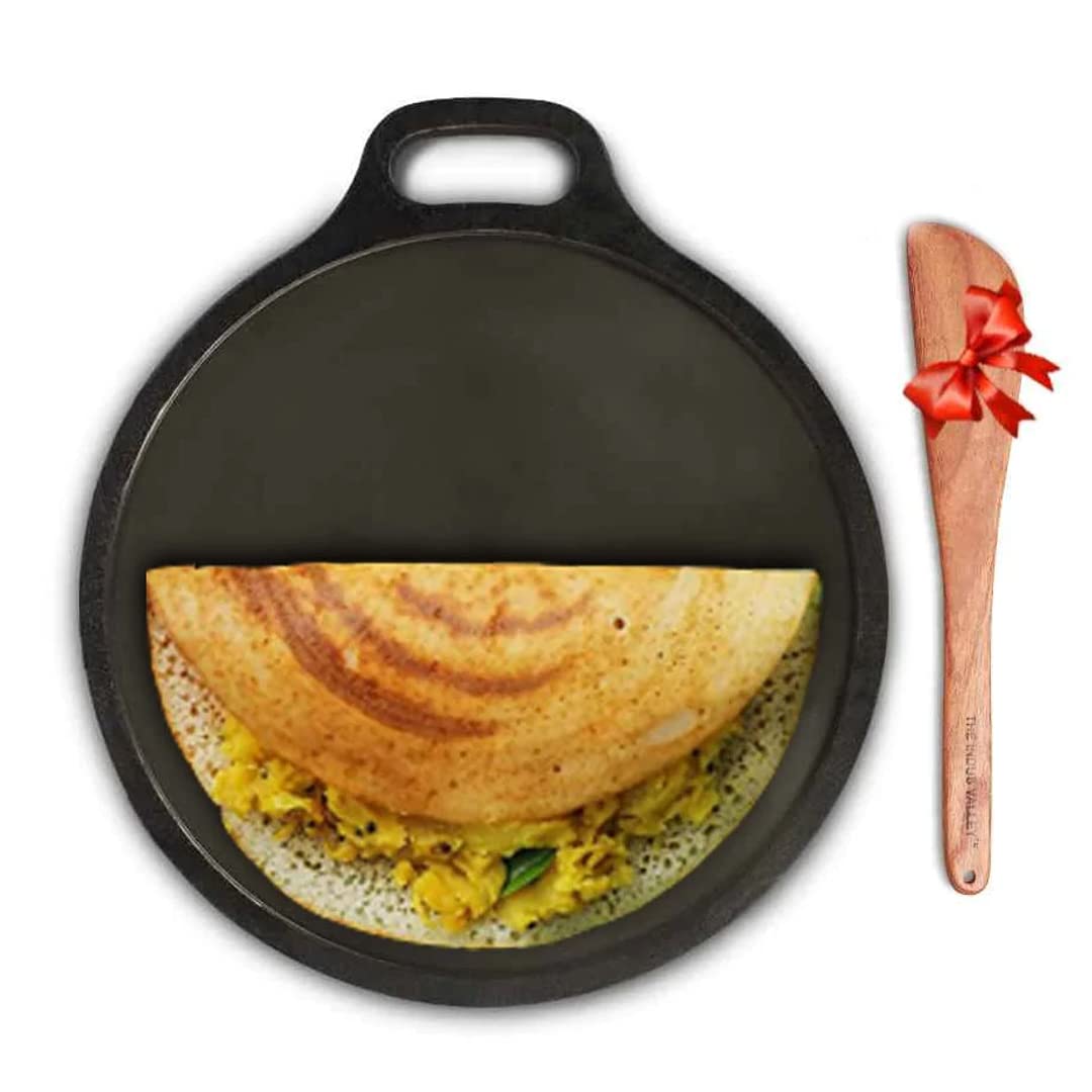 The Indus Valley Super Smooth Cast Iron Tawa for Dosa/Chapathi + Free Spatula | 30.5cm/12 inch, 3kg | Induction Friendly | Naturally Nonstick, Pre-Seasoned Tawa, 100% Pure & Toxin-Free