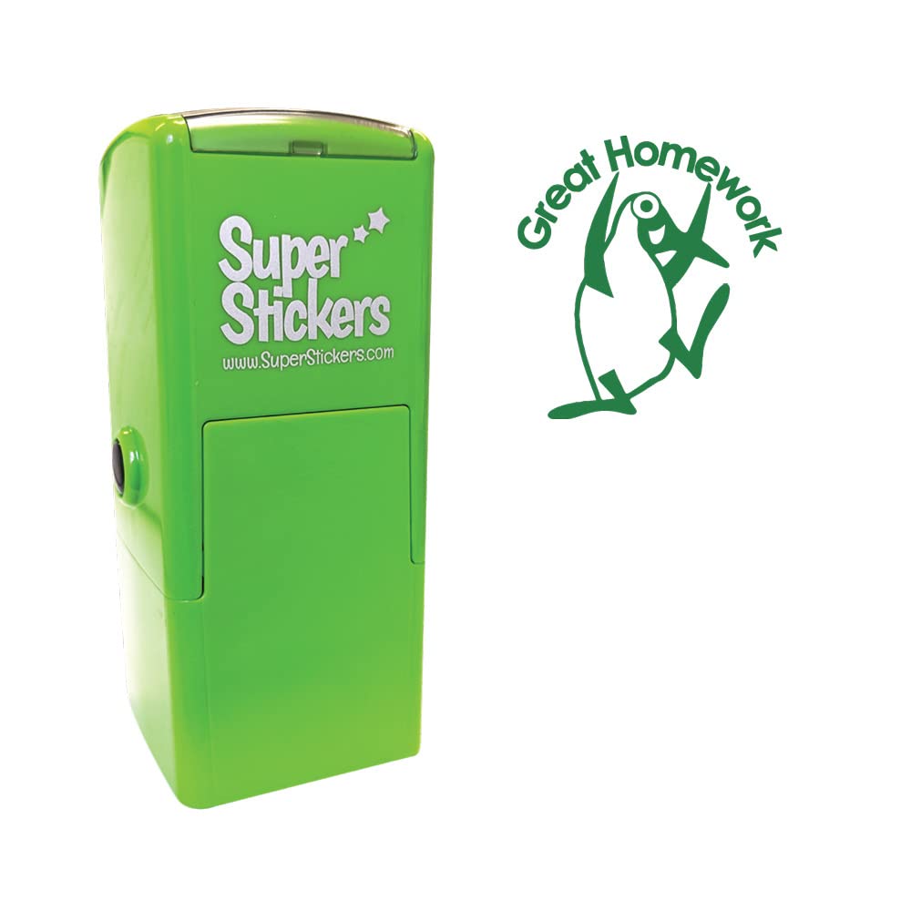 SuperStickersGreat Homework' Penguin Teacher Stamper for Marking in Green Ink.