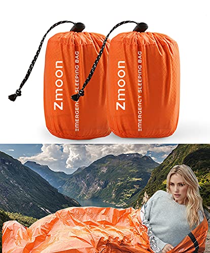 ZmoonEmergency Sleeping Bag 2 Pack Lightweight Survival Sleeping Bags Thermal Bivy Sack Portable Emergency Blanket for Camping, Hiking, Outdoor, Activities