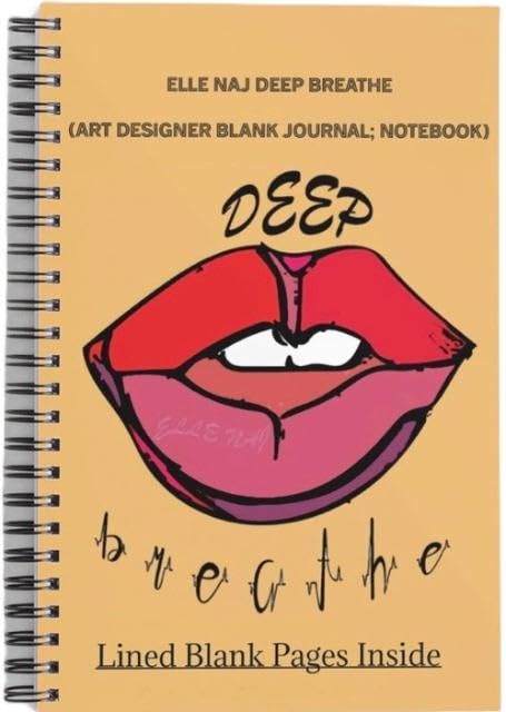 ELLE NAJ DEEP breathe Art Designer Spiraled Lined Blank Page Notebook for Notes, Writing; Lists; Journaling. (Red and Pink Lip Version)