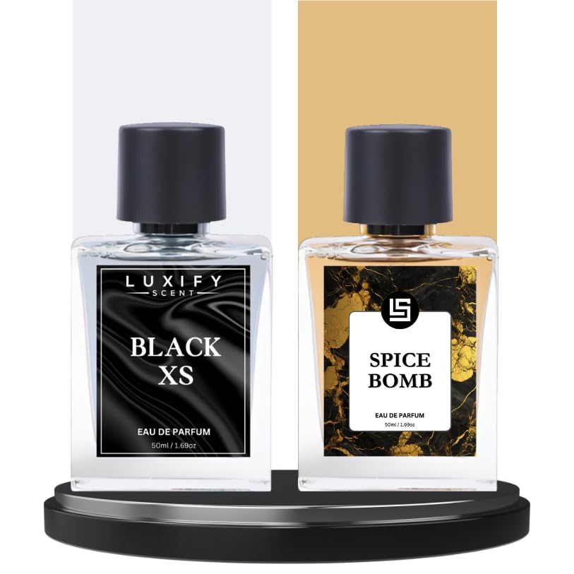 LUXIFY SCENT Black XS & Spice Bomb Perfume | Notes of Amber, Tobacco & Cinnamon | Eau De Perfume| Unisex Fragrance | Luxury Gift Pack | 50ml x 2 Set