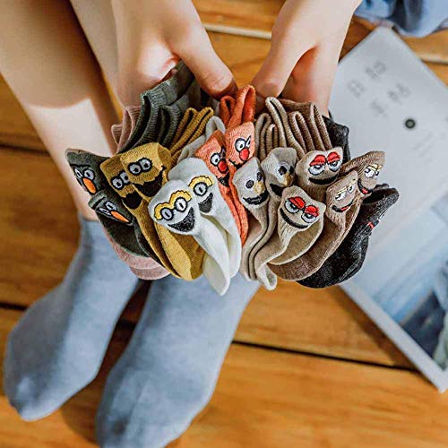 10 Pack Fancy Novelty Women Crew Socks Christmas Gift - Ankle Low Cut Socks - Embroidered Funny Kawaii Expression Socks - Cute Casual Funny Cotton Socks