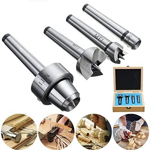 Pack of 4Pcs MT1 Wood Lathe Live Center + Drive Spur Cup Arbor with Wood Case