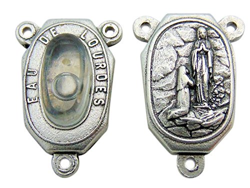 Lourdes Water Rosary Centerpiece Metal 3/4 Inch Center with Water from Basilica