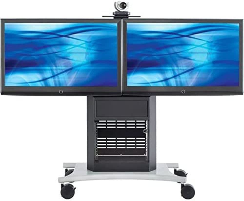 Avteq RPS-1000L-E Mobile Cart For Extended 15.5" Interior Depth and 50-82" Displays, 350 lbs Load Capacity, One Interior Shelf, Powered Speaker Module, Adjustable Videoconferencing Camera Shelf