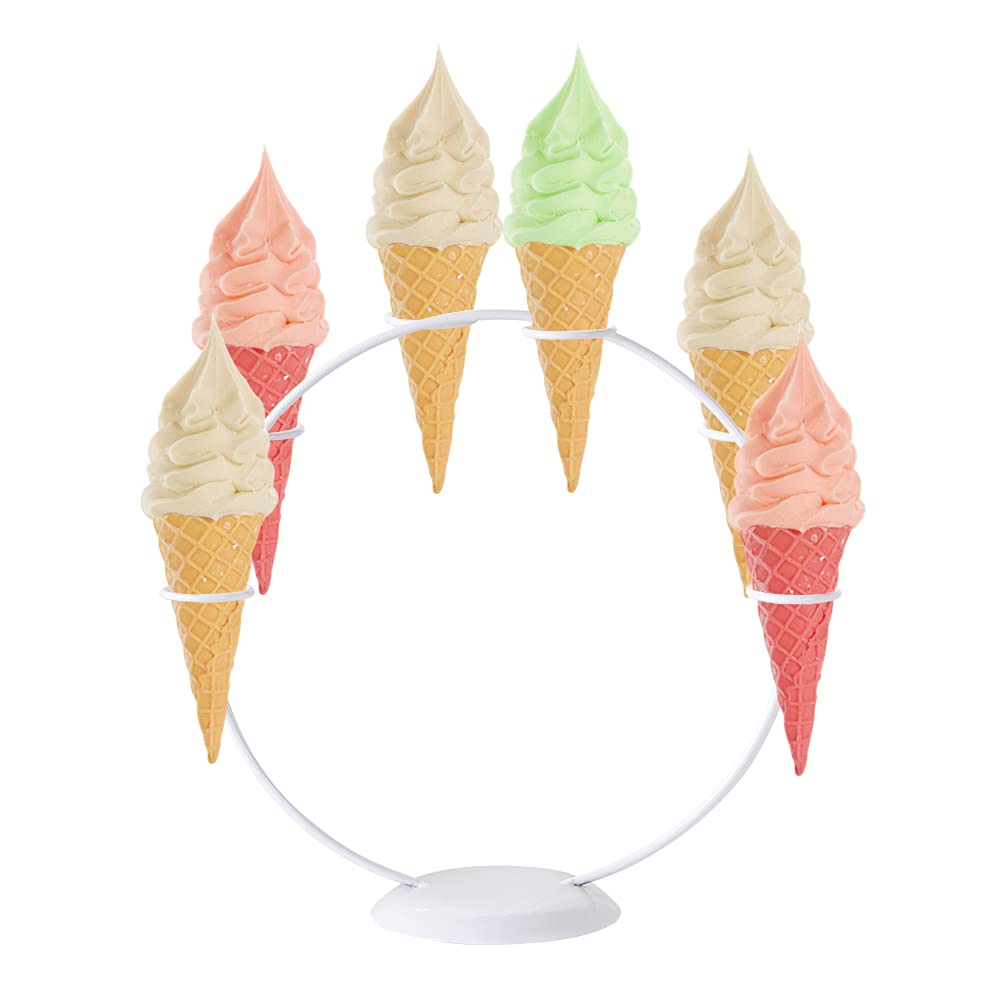 White ice Cream Cone Holder Stand with Base to Display Waffle Snow Cones Sushi Hand Rolls Popcorn Candy French Fries Sweets Savory, 6 Holes