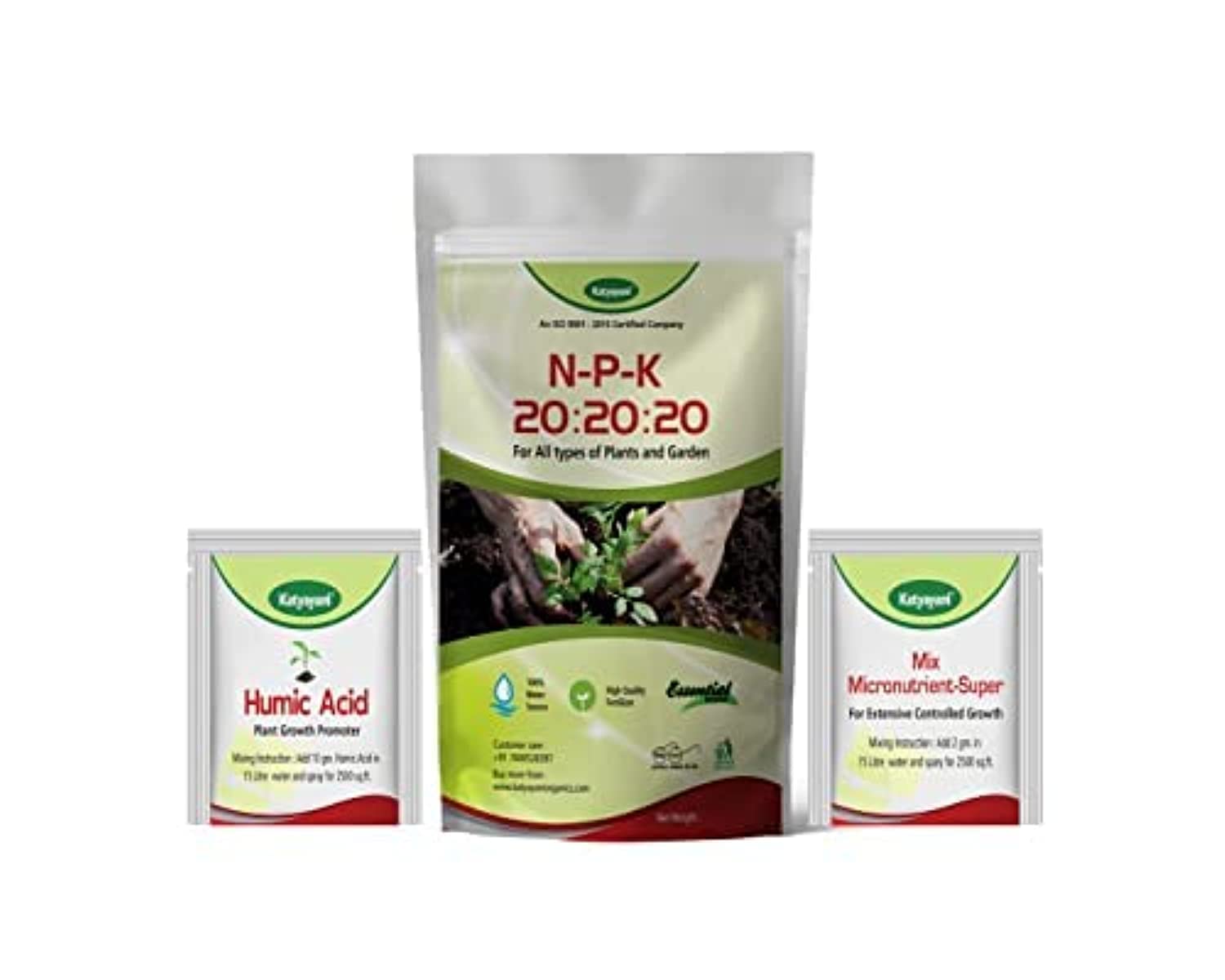 Katyayani NPK 20 20 20 100%Organic Water Soluble Fertilizer For Home Garden| PlantFood with 2 Sample Mix micronutrients & Humic Acid| Natural Yield & Blooming Booster for Outdoor Indoor Plants(400gx1)