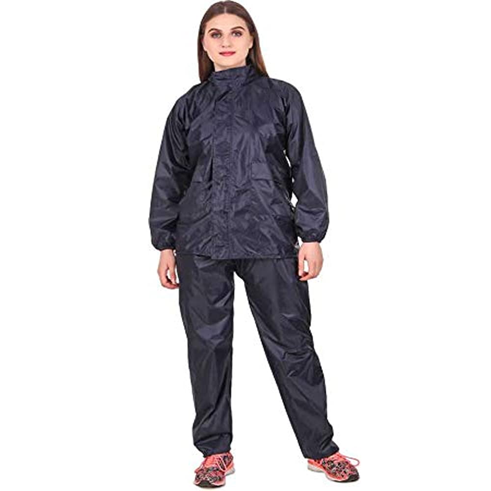 MAGIC Women's Waterproof Raincoat, Super Soft Durable Bikers Rain Jacket and Pant with Adjustable Hood (Black)