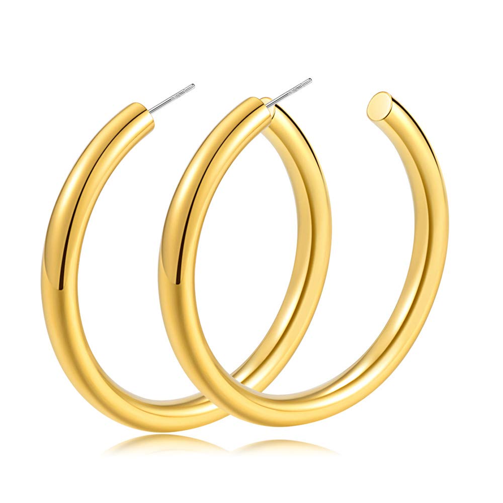 Acefeel Chunky Gold Hoop Earrings 18K Gold Plated Open Hoops Earrings for Women