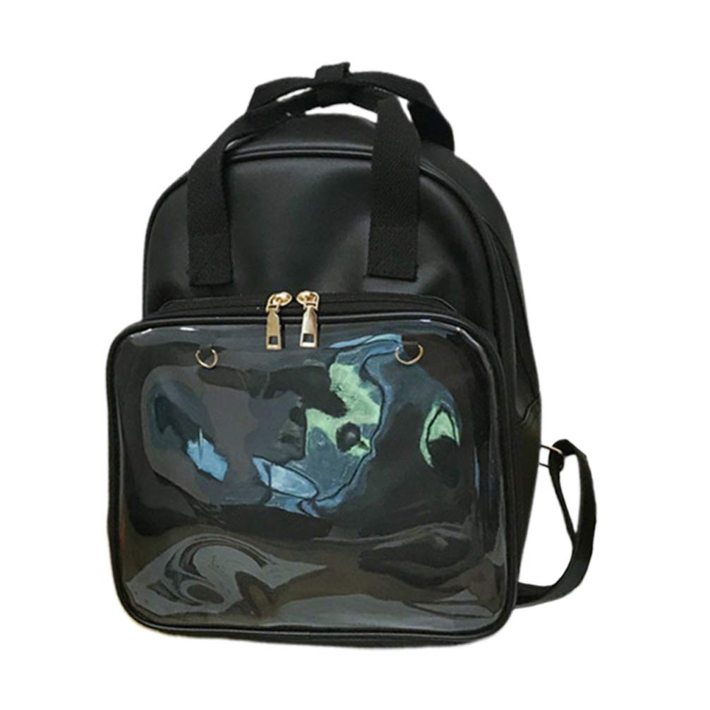 TENDYCOCOClear Backpack Ita Bag DIY Transparent School Daypack PVC Bookbag for Women Girls, Black, Approx. 26.5 x 32 x 10cm