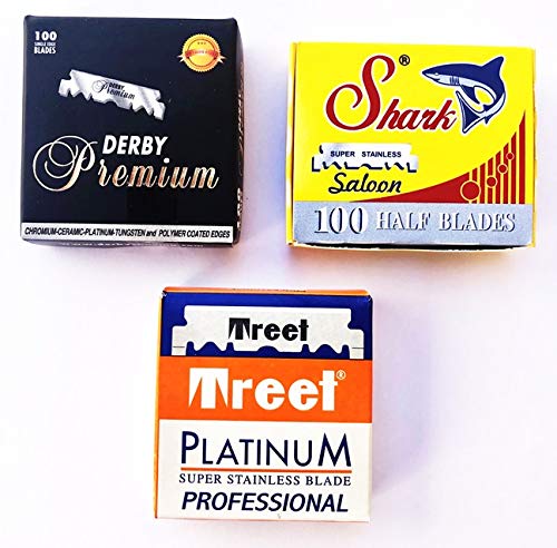 Derby-Shark-Treet 300 Quality Single Edge Razor Blades Sampler (3 different brands)