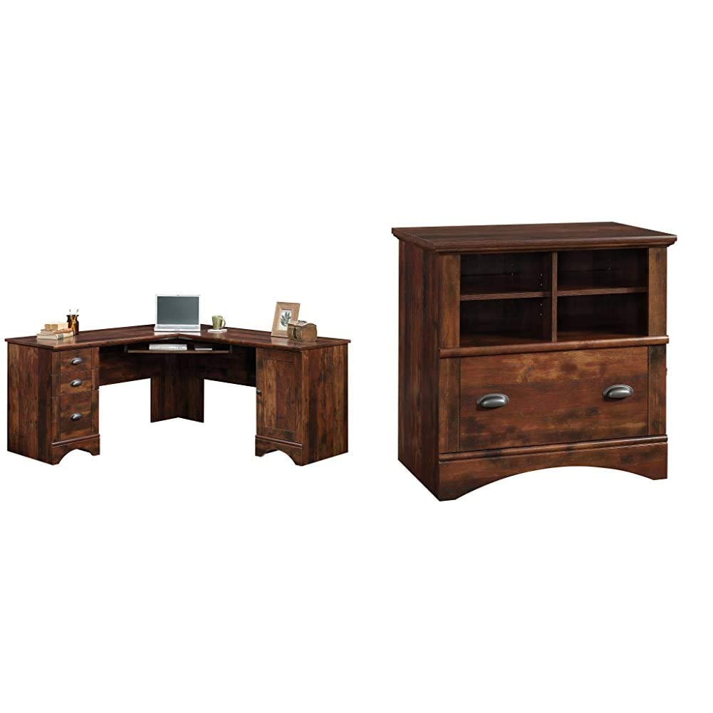 Sauder Harbor View Corner Computer Desk, Curado Cherry Finish & Harbor View Lateral File, Curado Cherry Finish