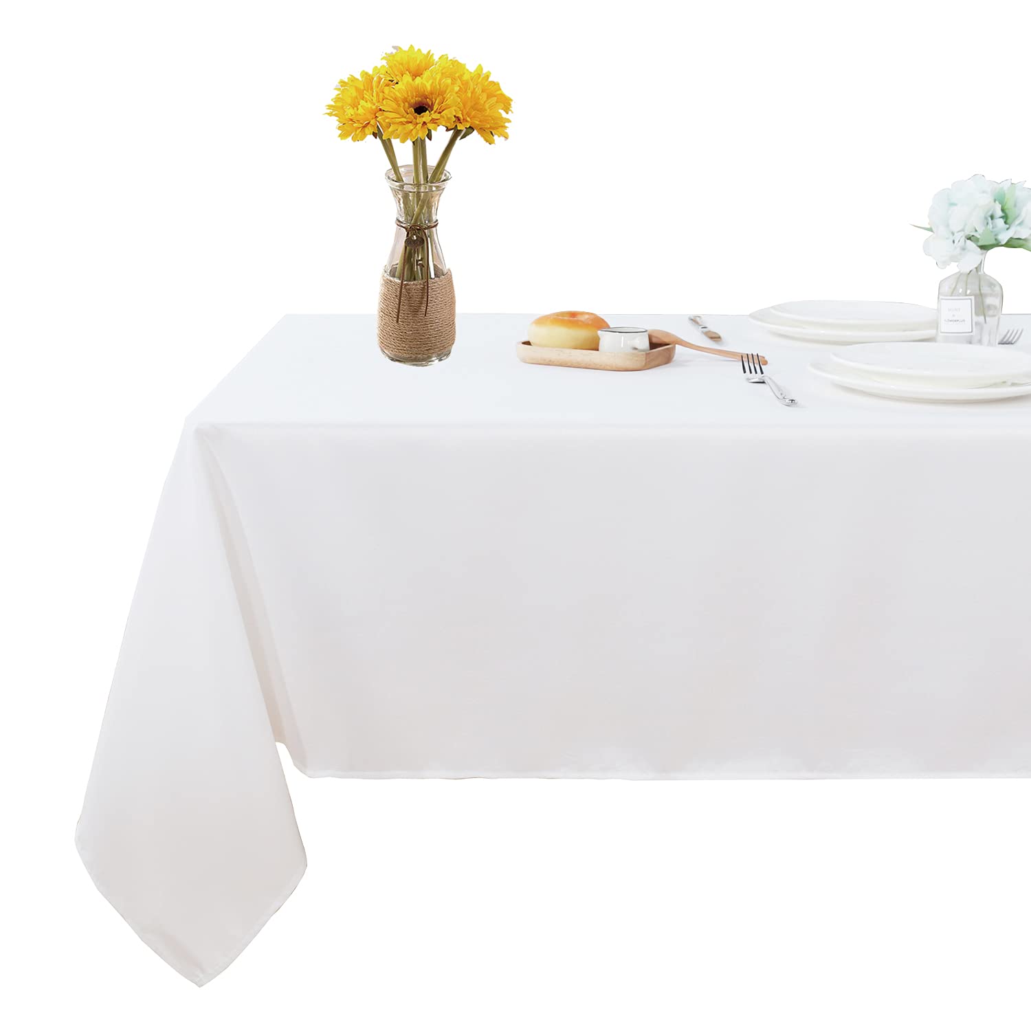 Fitable Rectangle 4 Feet Tablecloth 60x84 inch Tablecloth Stain and Wrinkle Resistant Washable Polyester Table Cloth, Decorative Table Cover for Dining Table, Buffet Parties and Camping White