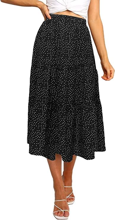 MEROKEETYWomen's Boho Leopard Print Skirt Pleated A-Line Swing Midi Skirts