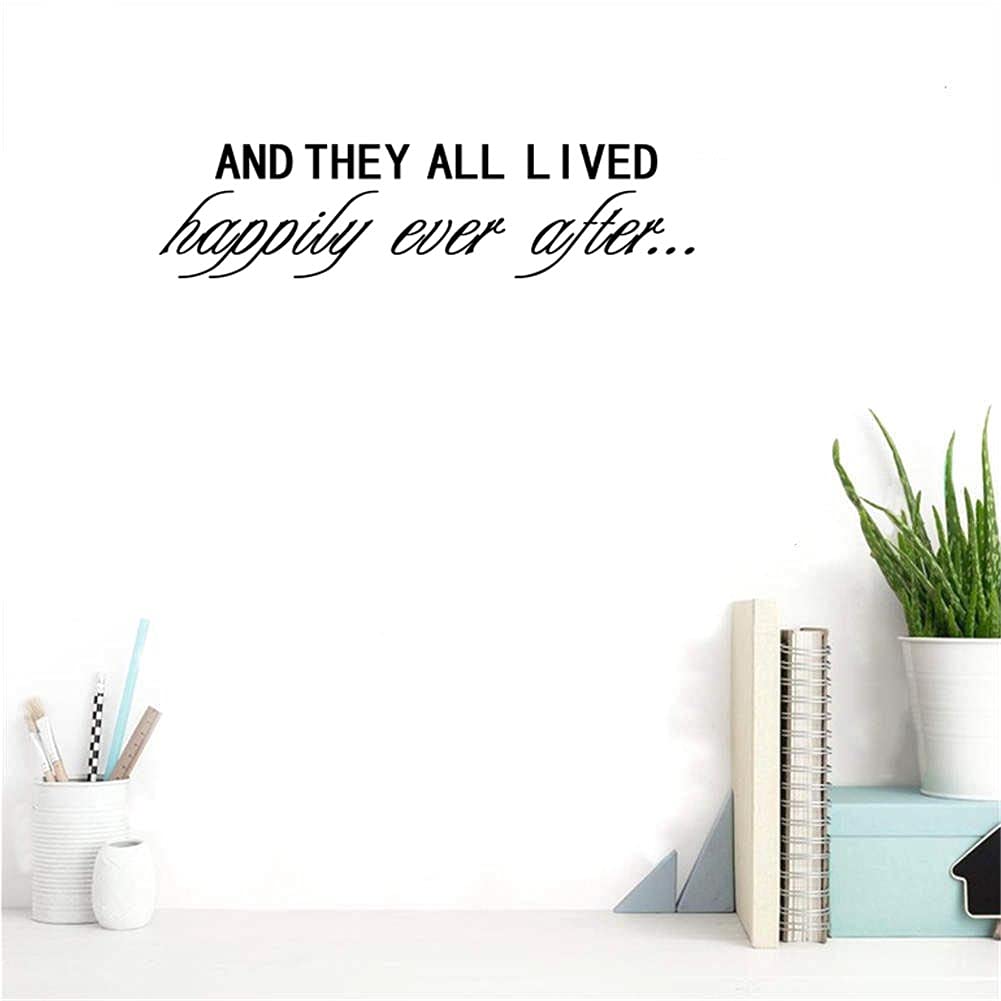 BIBITIME Sayings Quotes and They All Lived Happily Ever After Wall Decal Art Mural Vinyl Sign Stickers Living Room Nursery Bedroom Kids Room Decor 22.44 in x 5.91 in