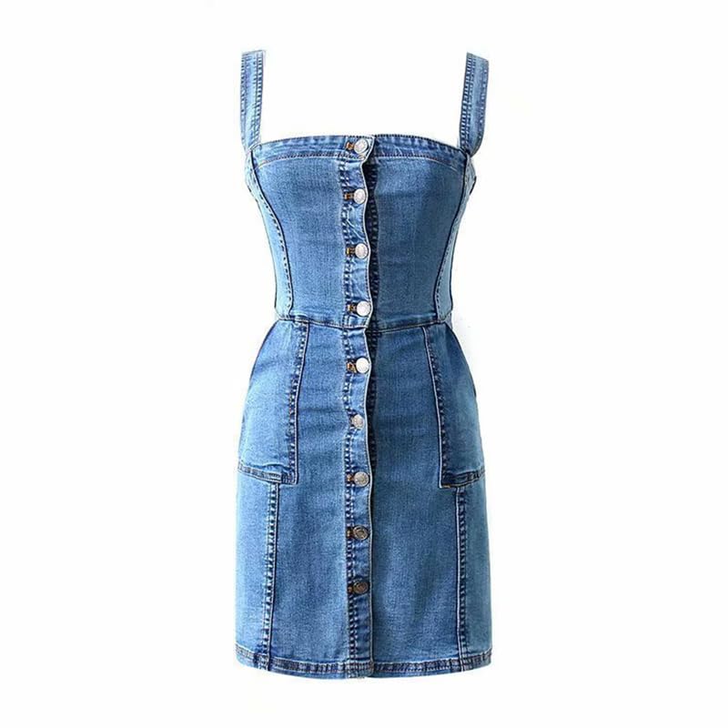 Nanaco Women's Slim Denim Bodycon Dress Elasticity Female Sleeveless Stretch Sexy Mini Sundress