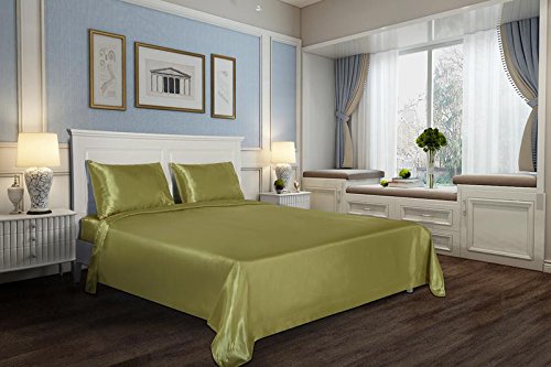 DreamHome Super Soft Deep Pocket 4-Piece Satin Sheet Set (Cal King Size, Green)