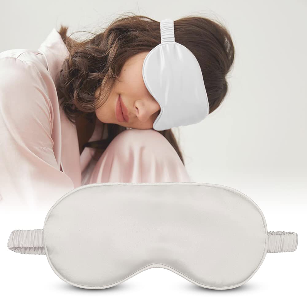 Jenna™ Natural Silk Sleeping Eye Shade Mask Cover for Insomnia, Meditation, Puffy Eyes and Dark Circles White