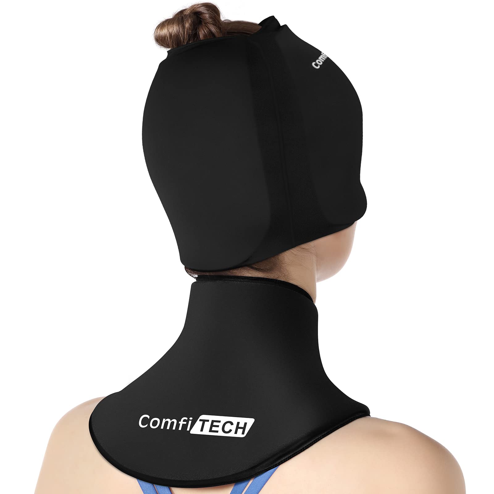 ComfiTECH Cold Cap & Neck Ice Pack Wrap Gel, Head Ice Pack & Cervical Ice Pack for Neck, Care Package for Head & Neck (Medium Black)