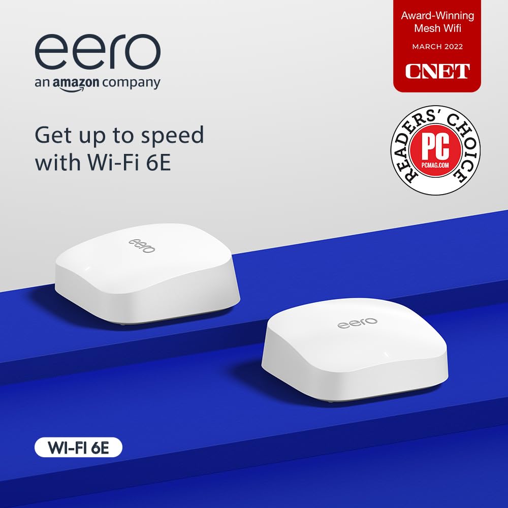 Amazon eero Pro 6E mesh Wi-Fi router | 2.5 Gbps Ethernet | Coverage up to 380 m2 | Connect 100+ devices | Ideal for streaming, working, and gaming | 2-Pack | 2022 release