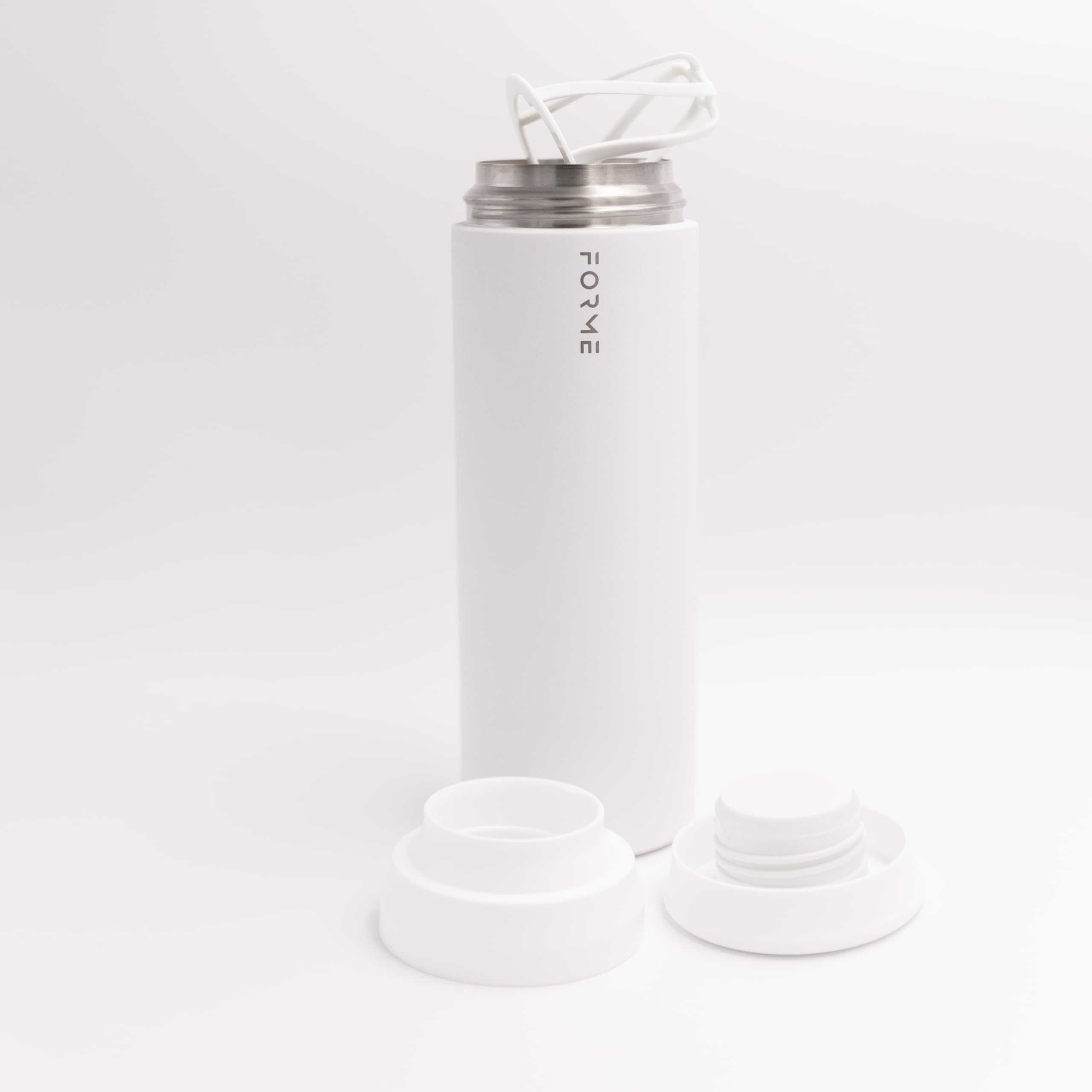 FORME Shaker 700ml - Stainless Steel Protein Shaker - Double Walled Vacuum Insulated - Cold and Hot Drinks - Silent Shaker - Leak Proof - Fits Cup Holders - No Built-In Storage - Chalk (White)