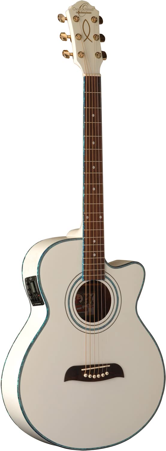 Oscar Schmidt OG10CEWH-A-U Folk Acoustic Electric Guitar - White